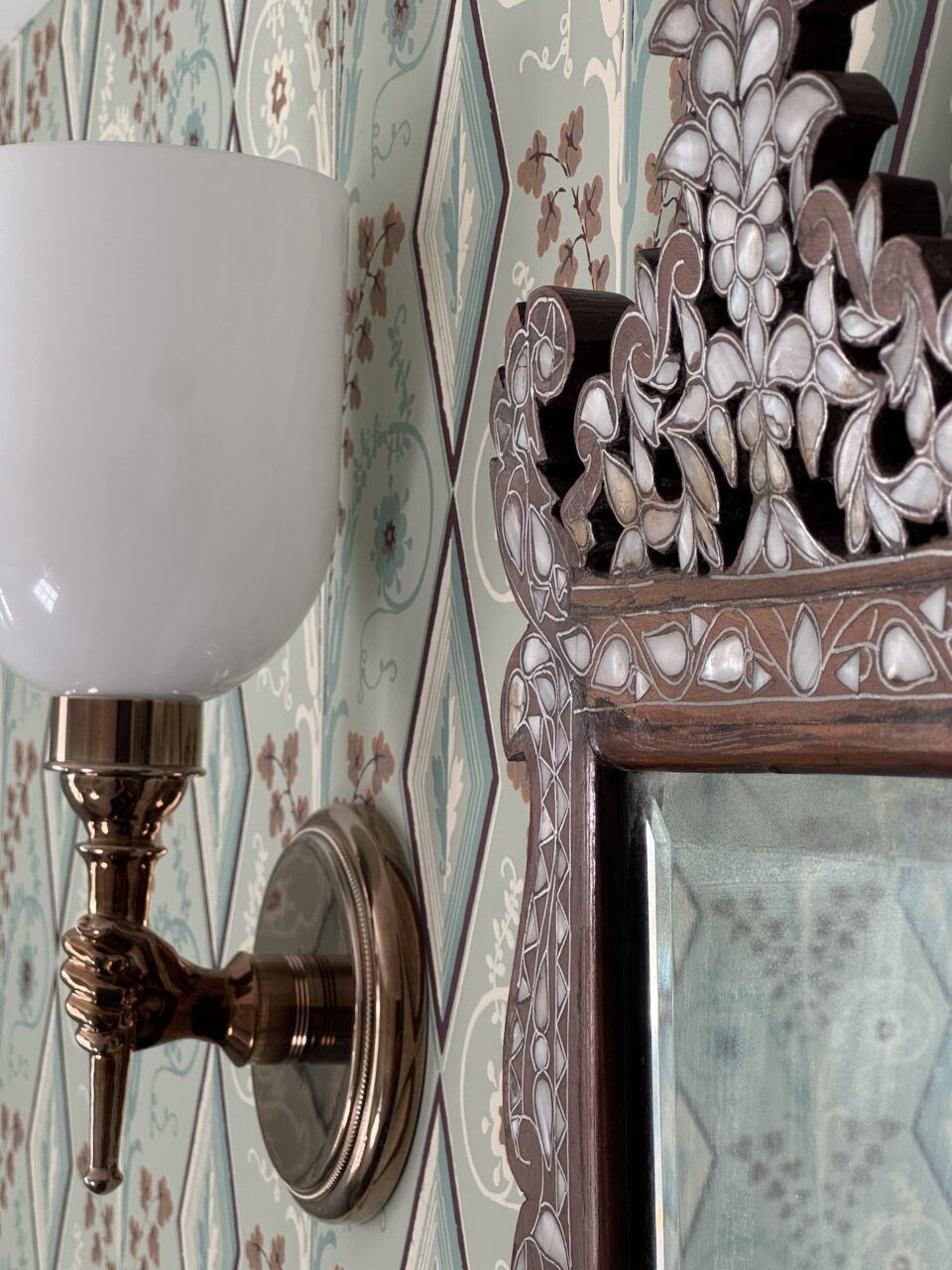 Bathroom Mirror Detail Wall Sconce Hand Holding Sconce