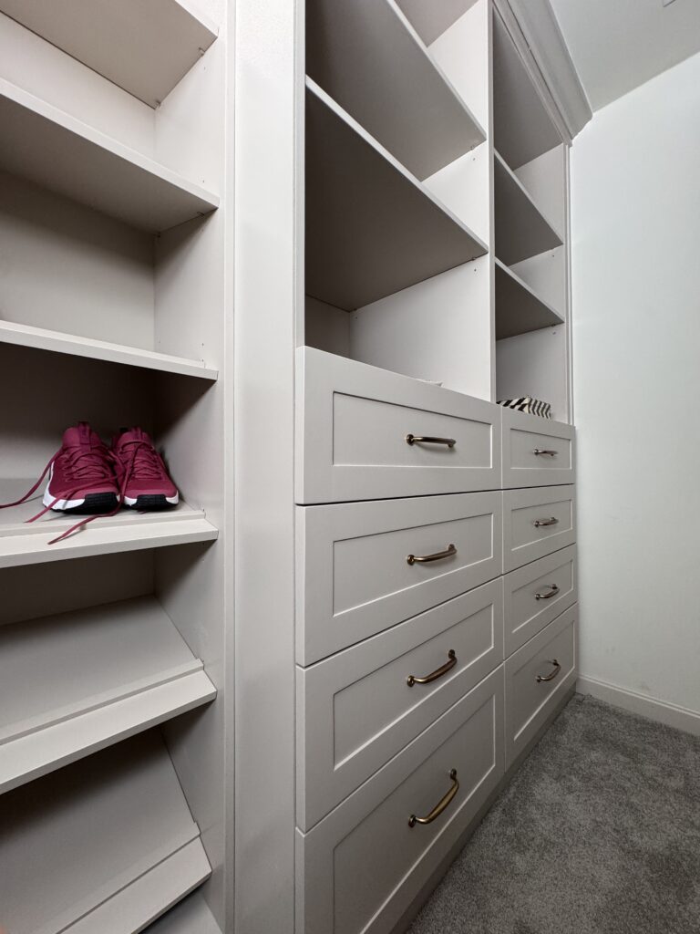Left side with shoe rack, shelves and drawers